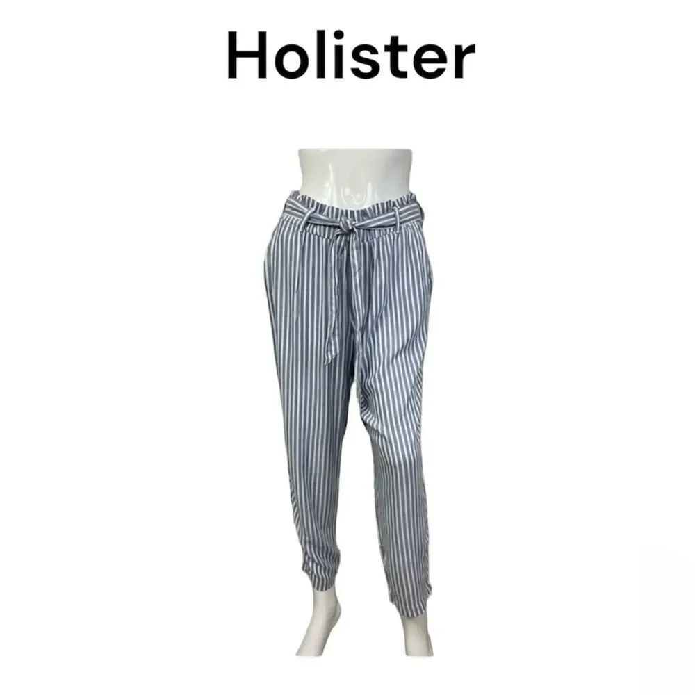 NEW Hollister Paperbag Striped Ultra High Rise Belted Trouser Pants Blue L